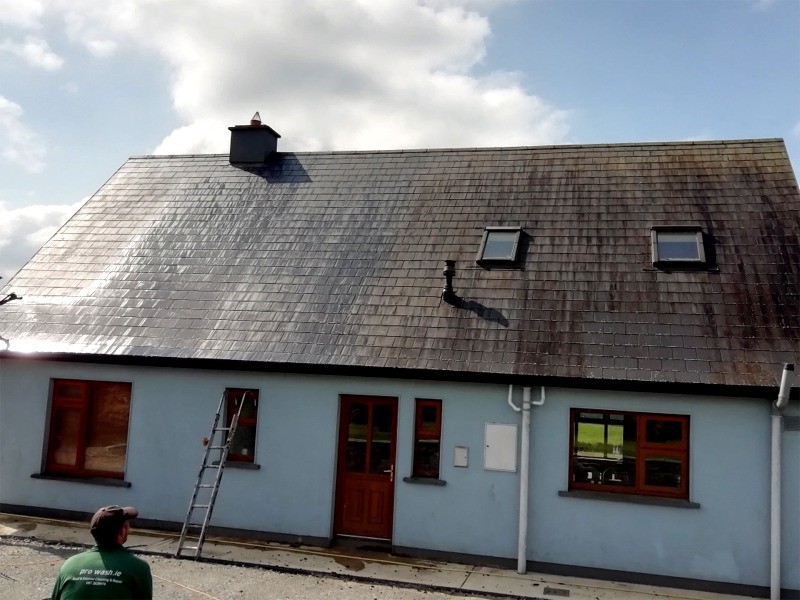 During roof cleaning - Soft Wash roof cleaning  by Pro Wash, Cork, Ireland is the modern alternative to pressure washing